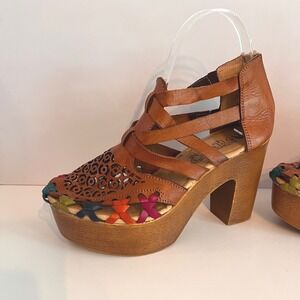 Artesanians D'Gina Heel Sandals Woven Colorful Accents‎ Open Toe Shoes size 6